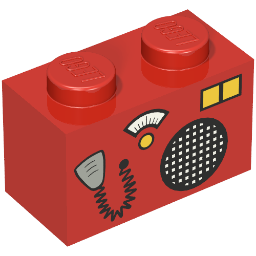 Brick 1 x 2 with Radio and Microphone Print (Red)