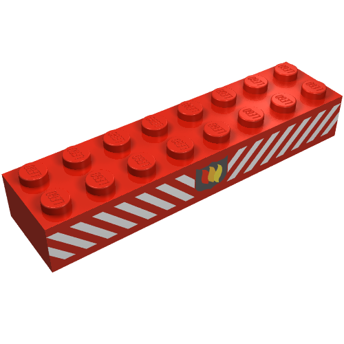 Brick 2 x 8 with Fire Logo Badge and White Diagonal Stripes Print (Red)
