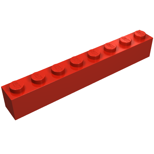 Brick 1 x 8 with Bottom Tubes and 3 Lowered Cross Supports (Red)