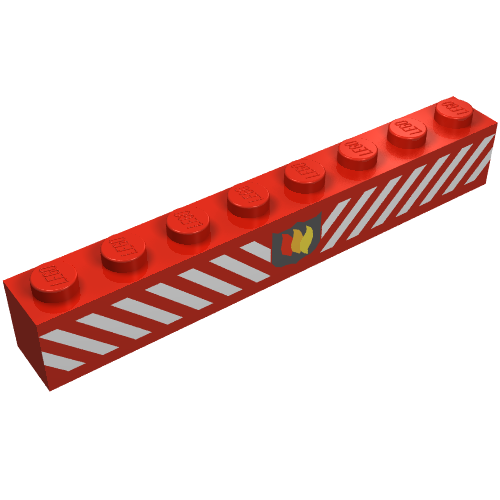 Brick 1 x 8 with Fire Logo Badge and White Diagonal Stripes Print (Red)