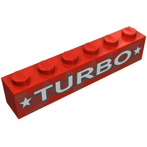 Brick 1 x 6 with 'TURBO', Stars Print black stripes (Red)
