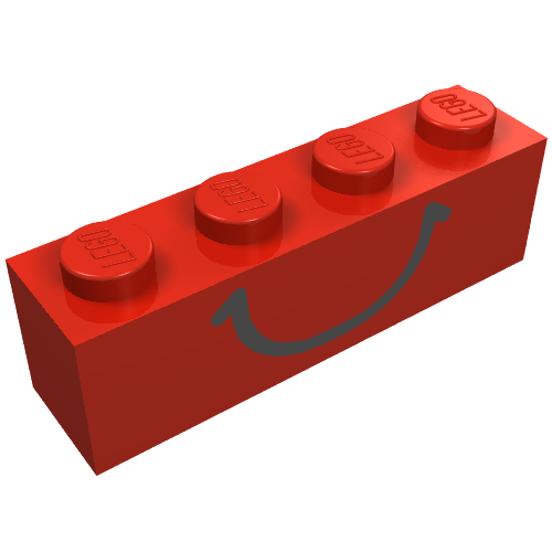 Brick 1 x 4 with Black Smile Print (Red)