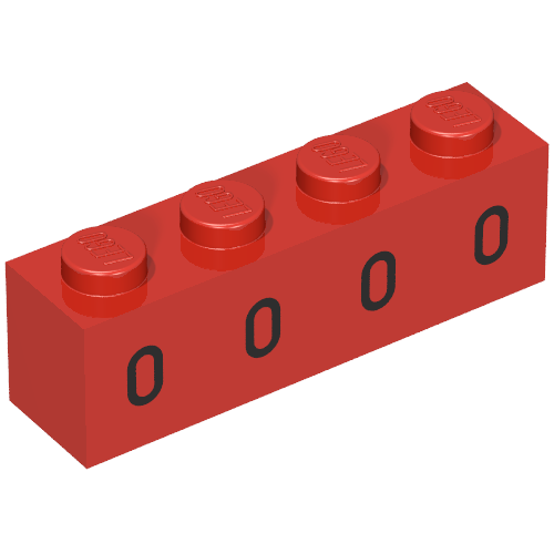 Brick 1 x 4 with 4 Black Oval Windows Print (Red)