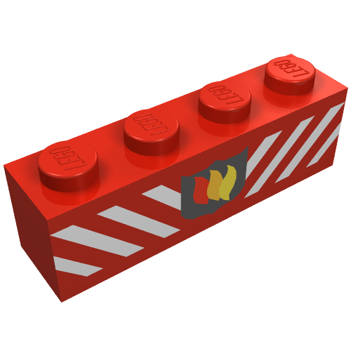 Brick 1 x 4 with Fire Logo Badge and White Diagonal Stripes Print (Red)