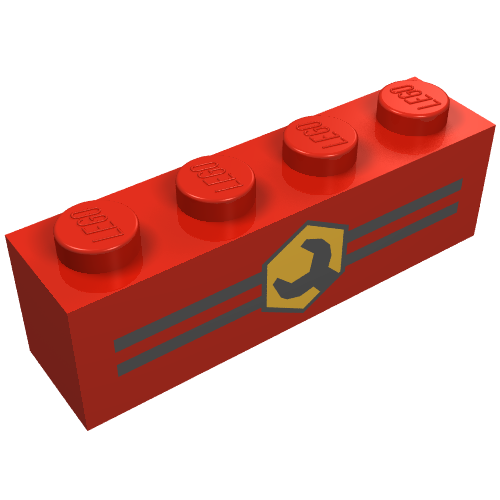 Brick 1 x 4 with Stripes and Wrench Print (Red)