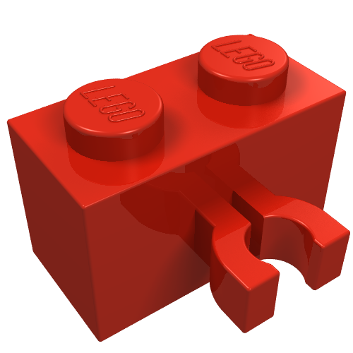 Brick Special 1 x 2 with Vertical Clip [Thick U Clip] (Red)