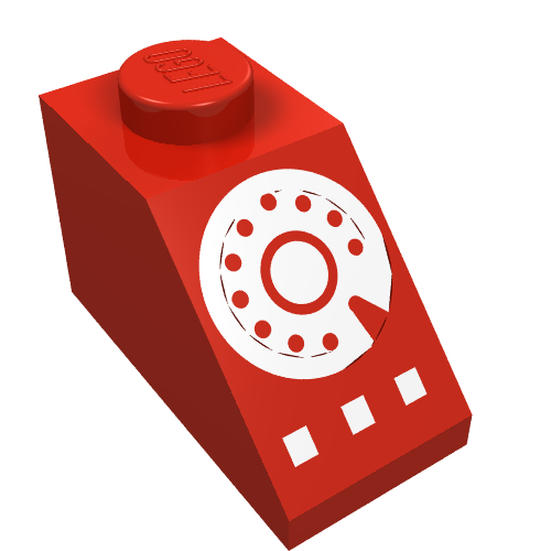 Brick Sloped 45° 2 x 1 with Bottom pin, with White Rotary Dial Print (Red)