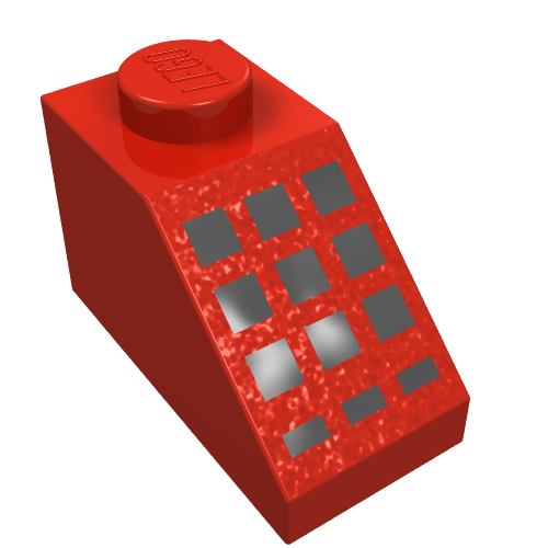 Brick Sloped 45° 2 x 1 with Bottom pin, with 9 Large + 3 Small Black Buttons Print (Red)