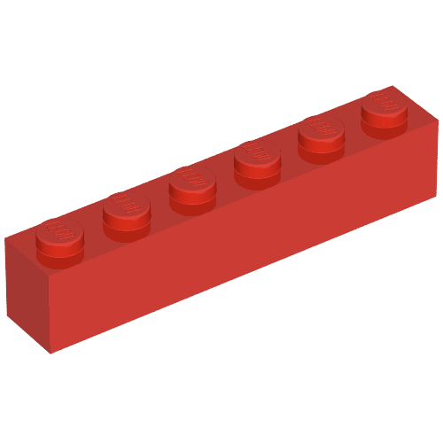 Brick 1 x 6 without Bottom Tubes, with 2 Raised Cross Supports (Red)