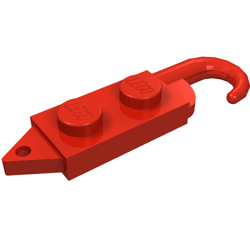 Hook, Plate 1 x 2 with Crane Hook Left (Red)