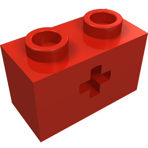 Technic Brick 1 x 2 with Axle Hole Type 1 [+ Opening] and Bottom Ridges (Red)