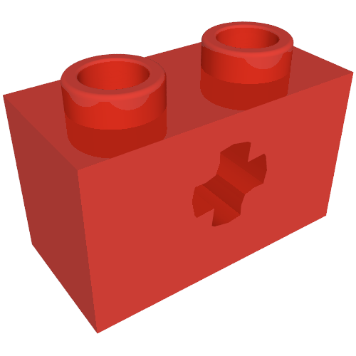 Technic Brick 1 x 2 with Axle Hole Type 2 [X Opening] (Red)