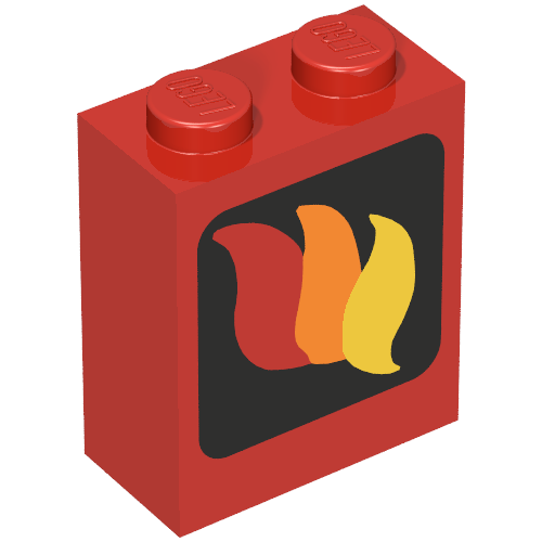 Brick 1 x 2 x 2 with Fire Logo Print (Red)