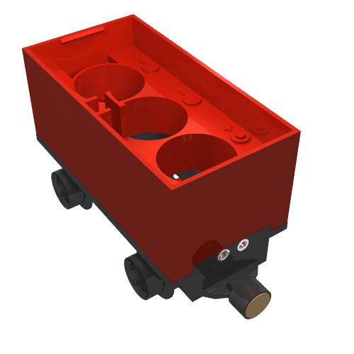 Battery Box, Train Car with Black Base, Black Wheels and Magnets (Red)