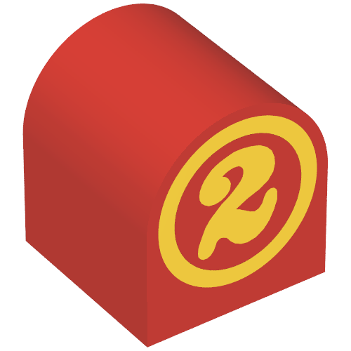 Duplo Brick 2 x 2 x 2 Curved Top with Circled Number 2 Print (Red)