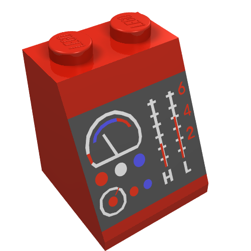 Brick Sloped 65° 2 x 2 x 2 with Lamps and Dials Print (Red)