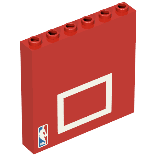 Brick 1 x 6 x 5 with NBA Logo and Basketball Backboard Print (Red)