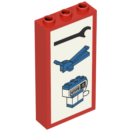 Brick 1 x 3 x 5 with Wrench, Jack, and Pump Print (Red)