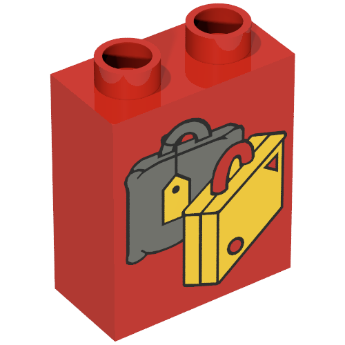 Duplo Brick 1 x 2 x 2 with Suitcases Yellow and Dark Gray Print (Red)