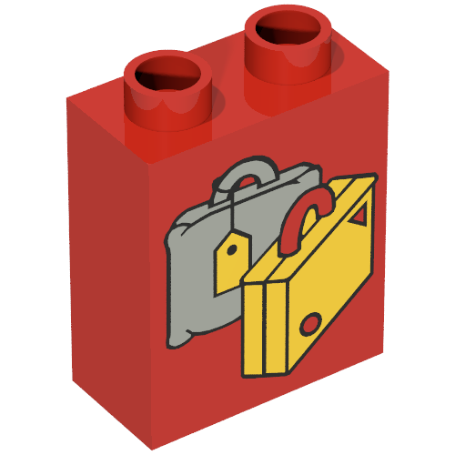 Duplo Brick 1 x 2 x 2 with Suitcases, Yellow and Light Gray Print (Red)
