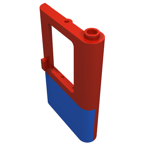 Door 1 x 4 x 5 Train Right with Blue Bottom Half Print (Red)