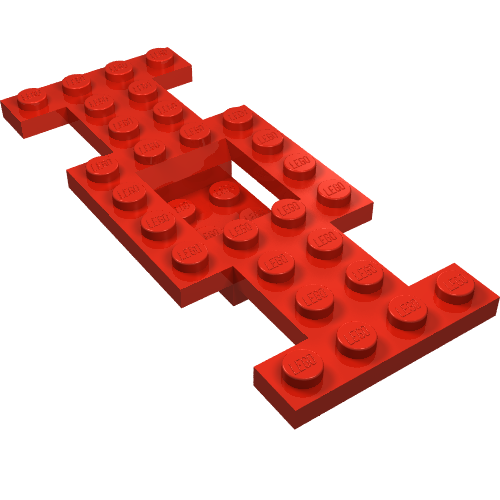 Vehicle Base 4 x 10 x 2/3 with 2 x 2 Recessed Center with Smooth Underside, 1 x 2 Cutouts, No Center Hole (Red)