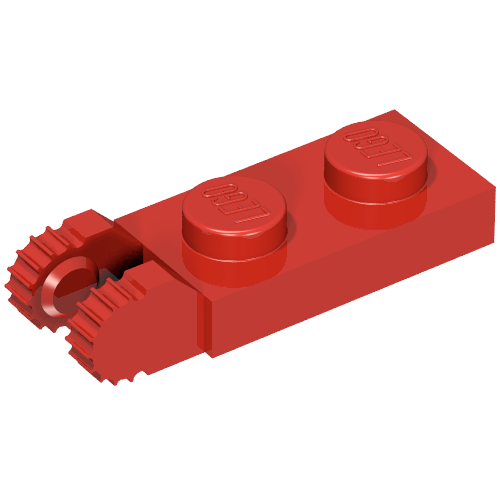 Hinge Plate 1 x 2 Locking with 2 Fingers On End, without Groove, 9 Teeth (Red)