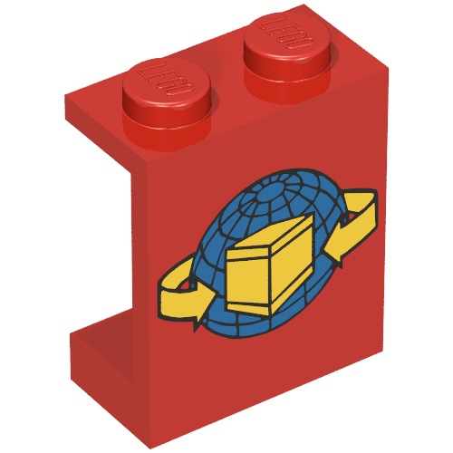 Panel 1 x 2 x 2 with Box and Arrows and Globe Print (Red)