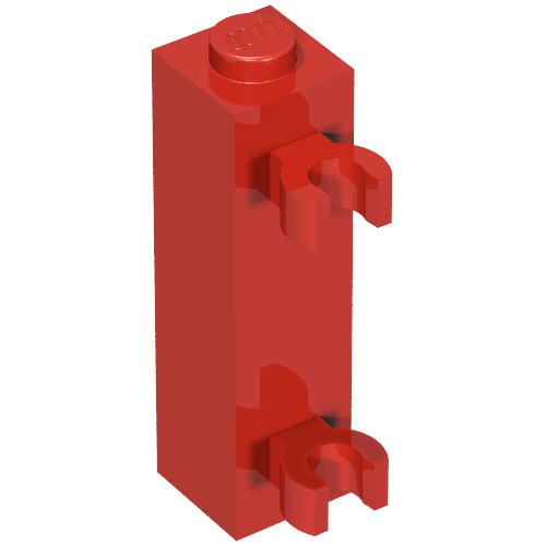 Brick Special 1 x 1 x 3 with 2 Clips Vertical [Solid Stud, Thick U Clips] (Red)