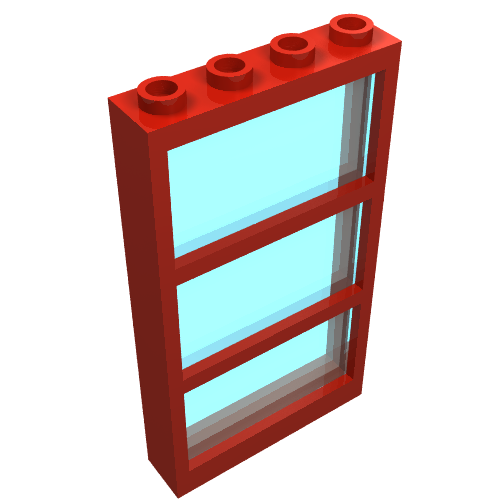 Window 1 x 4 x 6 Frame with 3 Panes, with Fixed Trans-Light Blue Glass (Red)