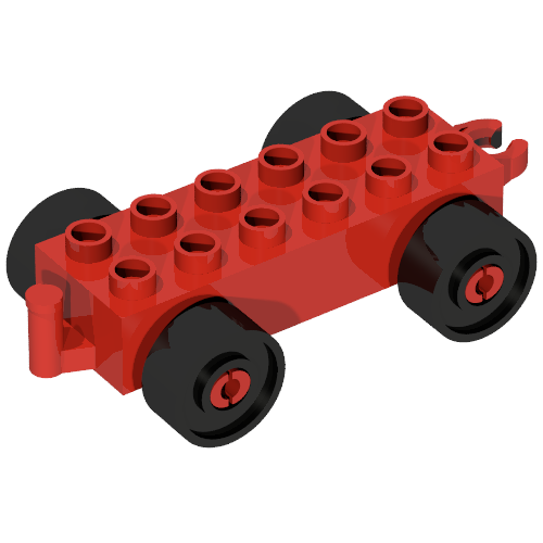 Duplo Car Base, 2 x 6 with Black Wheels and Open Hitch End (Red)