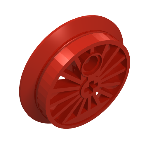 Train Wheel RC Train, Spoked with Technic Axle Hole and Counterweight, 37 mm diameter [Flanged Driver] (Red)