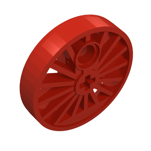 Train Wheel RC Train, Spoked with Technic Axle Hole and Counterweight, 30 mm diameter [Blind Driver] (Red)