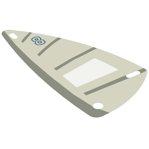 Sail, Triangular, 6 x 12 with Blue 8, Horizontal Gray Stripes, Vertical Gray Stripe Print (Trans-Clear)