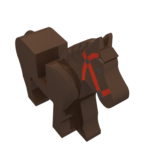 Animal, Horse, Movable Head, Black Eyes, Red Bridle Print [Complete Assembly] (Brown)