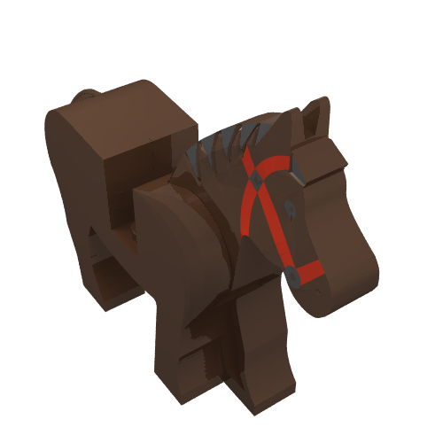 Animal, Horse, Movable Head, Black Eyes, Red Bridle, Black Mane Print (Brown)
