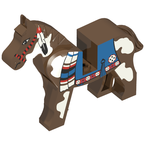 Animal, Horse, Movable Head, Blue Blanket, Right Side Red Circle Print (Brown)