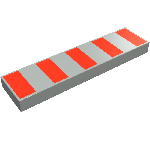 Tile 1 x 4 with 5 Red Stripes Print (Light Gray)