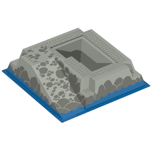 Baseplate Raised 32 x 32 with Ramp and Pit, Water, Gray Stones Print (Light Gray)