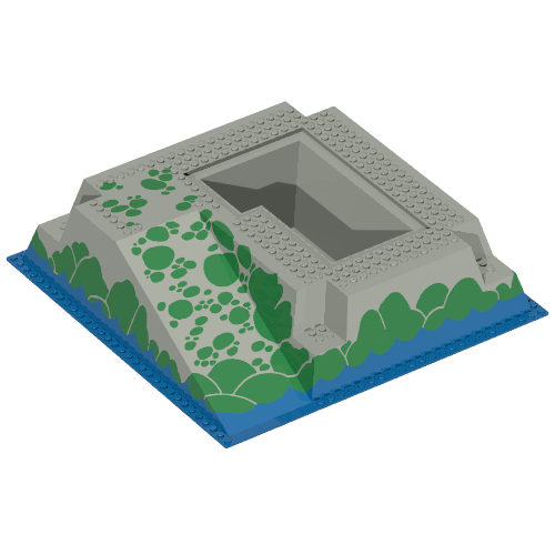 Baseplate Raised 32 x 32 with Ramp and Pit, Water, Green Stones Print (Light Gray)