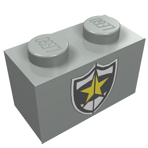 Brick 1 x 2 with Police Yellow Star Badge Print (Light Gray)