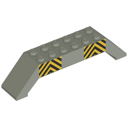 Brick Sloped 45° 10 x 2 x 2 Double with Black and Yellow Stripes Print (Light Gray)