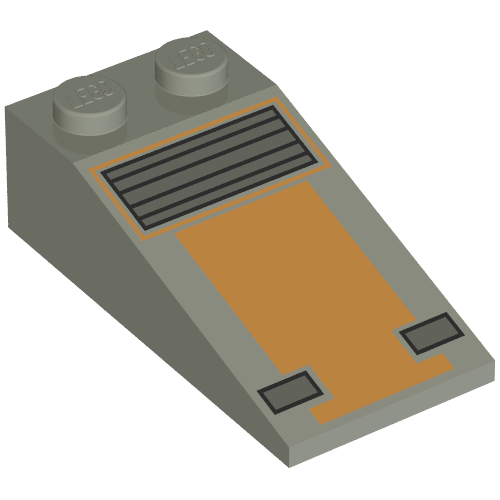 Brick Sloped 18° 4 x 2 with Orange and Grey Rectangles Print (Light Gray)