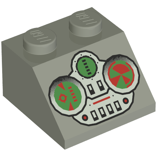 Brick Sloped 45° 2 x 2 with Green and Grey Controls Print (Light Gray)