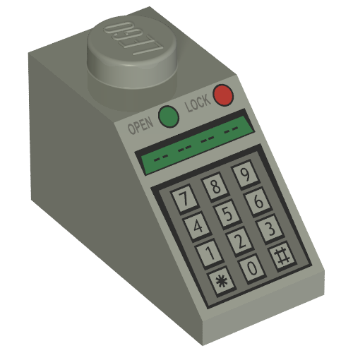 Brick Sloped 45° 2 x 1 with Bottom pin, with Green and Red Buttons and Keypad Print (Light Gray)