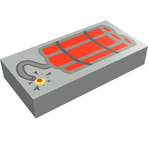 Tile 1 x 2 with Dynamite Print (Light Gray)