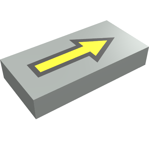 Tile 1 x 2 with Arrow Long Yellow with Black Border Print (Light Gray)