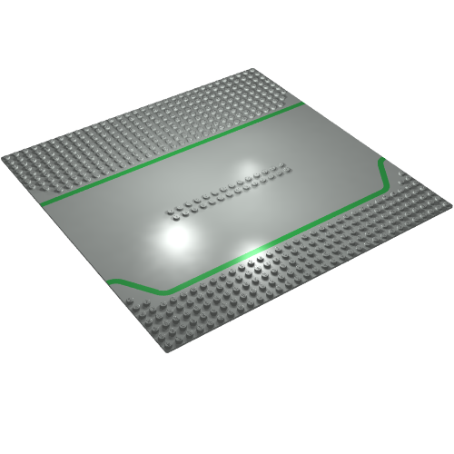 Baseplate 32 x 32 Split with 2 x 14 Center Studs, Service Station with Green Lines Print (Light Gray)
