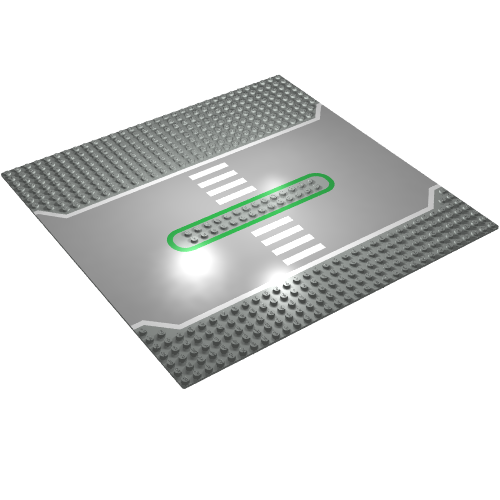 Baseplate 32 x 32 Split with 2 x 14 Center Studs, White and Green Lines Print (Light Gray)
