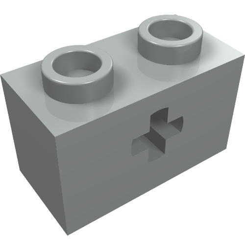 Technic Brick 1 x 2 with Axle Hole Type 1 [+ Opening] and Bottom Ridges (Light Gray)